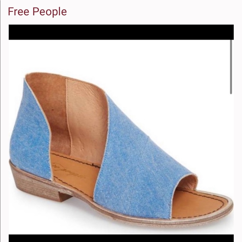 Free People Light Blue Open-Toe Denim Flats Mont Blanc